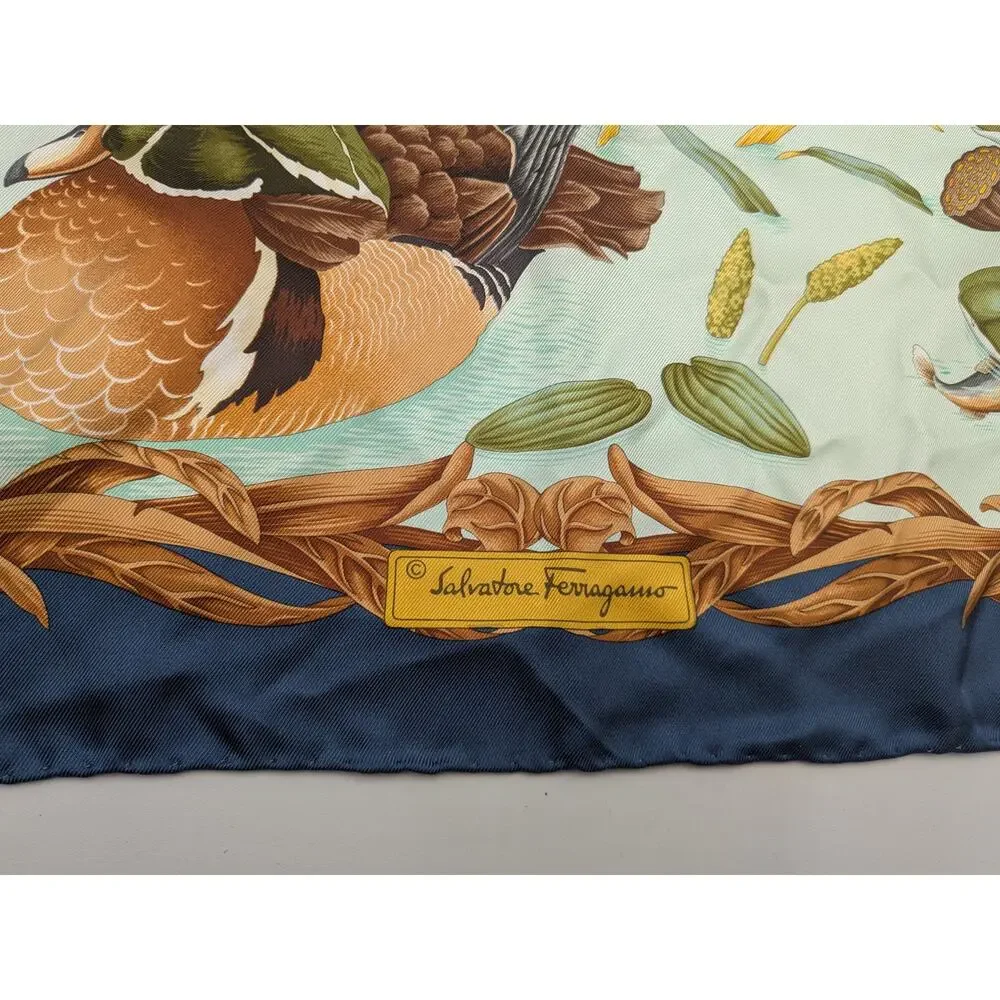 Salvatore Ferragamo 100% Silk Scarf Botanical Marsh Cucks Herons - Picture 2 of 4